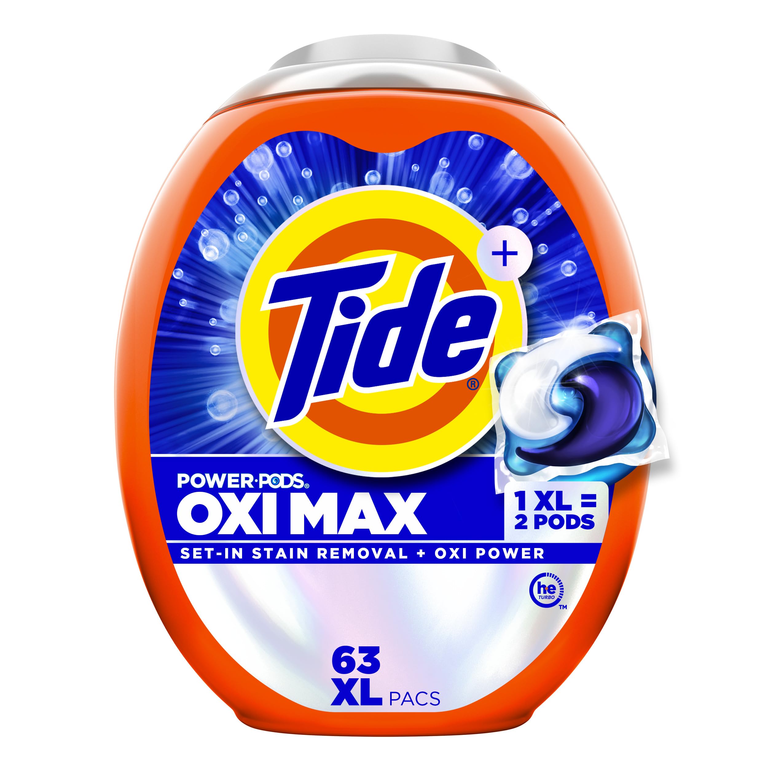 Tide Oxi Max Power PODS Laundry Detergent Pods, Stain Remover Plus Oxi Power, Detergent soap pacs for laundry washing, HE compatible, 63 Count 🍁 All In One Marketplace Canada