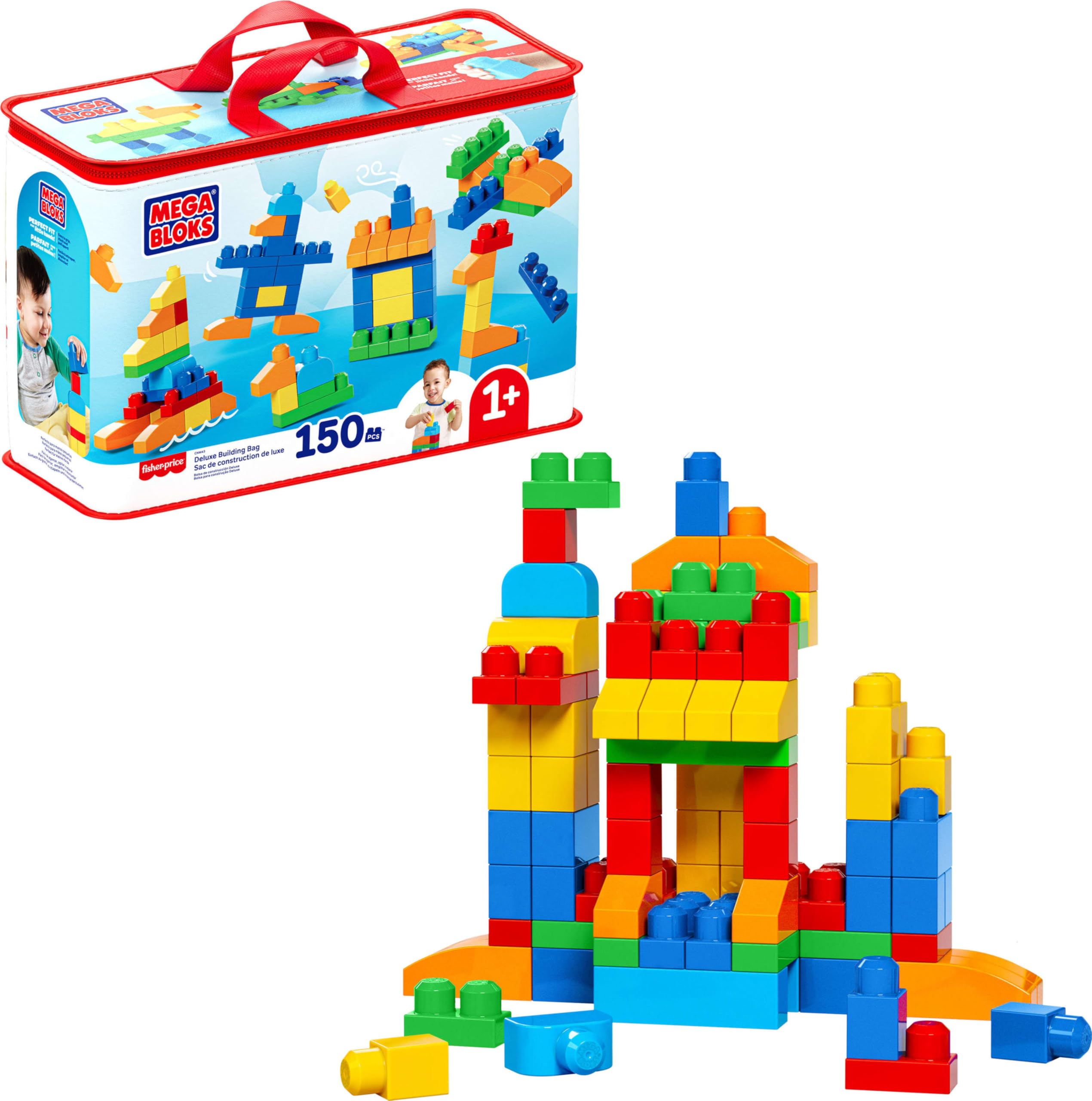 MEGA BLOKS First Builders Toddler Blocks Toys Set, Deluxe Building Bag with 150 Pieces and Storage, Blue, Ages 1+ Years 🍁 All In One Marketplace Canada