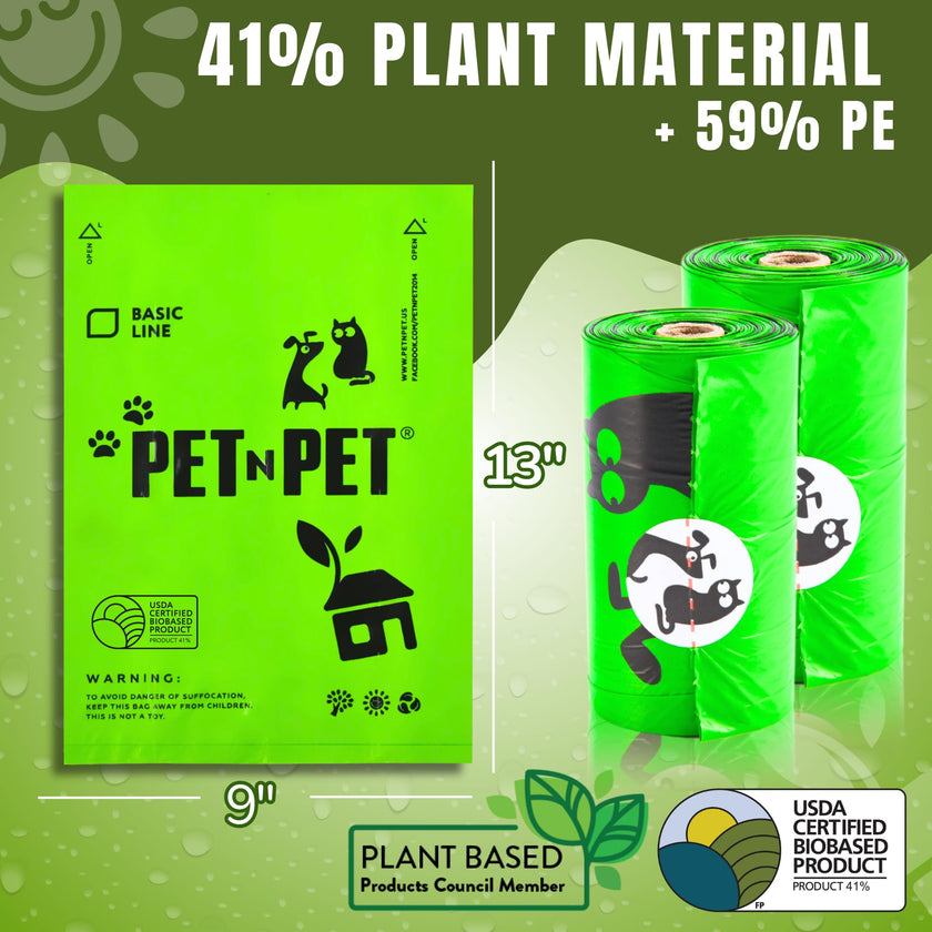Pet N Pet Dog Poop Bags - USDA Certified 41% Plant-Based Doggy Poop Bags - Leak-Proof Sac Caca Chien Refill Rolls (1080 Count, Unscented, Green) 🍁 All In One Marketplace Canada