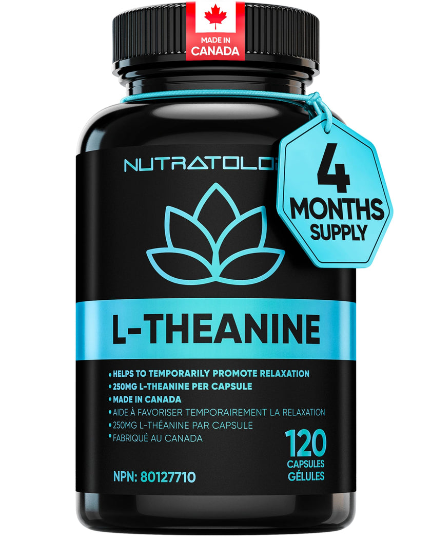 Nutratology® L-Theanine 250MG Capsules | Canadian-Made | For Stress Management | Promotes Relaxation & Calmness Without Drowsiness - L-Theanine Supplement for Stress Relief | 120 Capsules 🍁 All In One Marketplace Canada