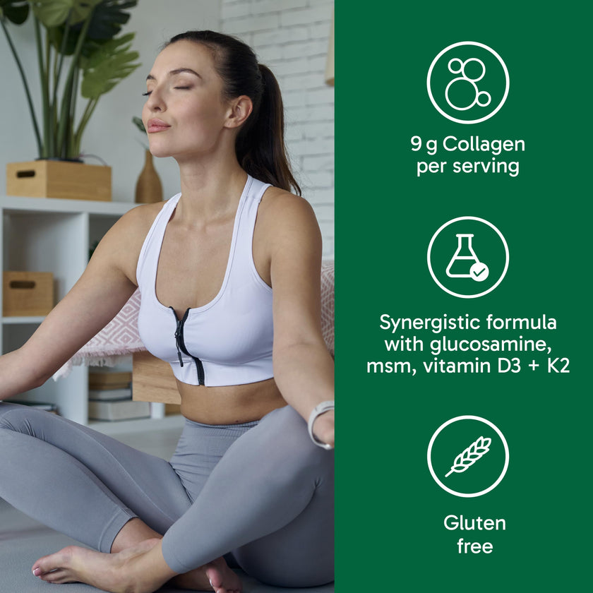 Organika Canadian-Made Enhanced Collagen Bone and Joint Powder - with Glucosamine, MSM, Chondroitin Sulfate, Vitamin D3 and K2 | Helps Restore Bone and Joint Health + Healthier Skin and Hair - 280g 🍁 All In One Marketplace Canada