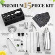 Mixology Bartender Kit with Stand | 15 Piece Bar Tool Set, Silver Bar Set Cocktail Shaker Set for Drink Mixing - Includes Martini Shaker, Jigger, Strainer, Bar Mixer Spoon, Tongs | Gift Idea (Silver) 🍁 All In One Marketplace Canada