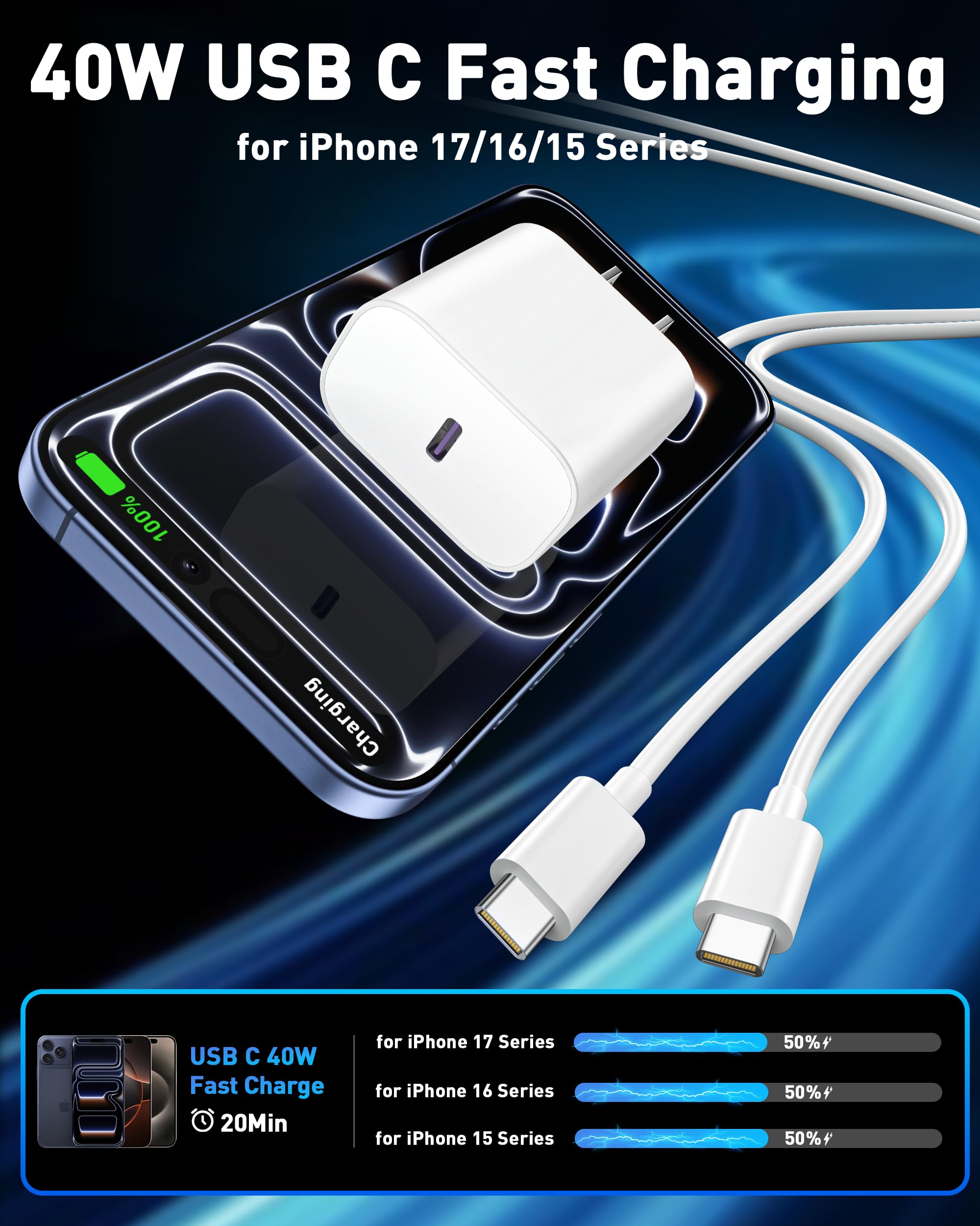 iPhone 17 16 Pro Max Charger Fast Charging, 2 Pack 40W USB C Charger Block 🍁 All In One Marketplace Canada