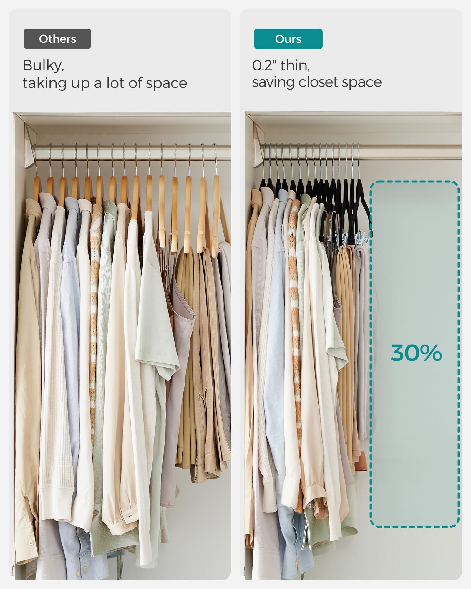 SONGMICS 30-Pack Pants Hangers, 42.5 cm Long Velvet Trousers Hangers with Adjustable Clips, Heavy-Duty, Non-Slip, Space-Saving for Pants, Skirts, Coats, Dresses, Tank Tops, Black UCRF12B30 🍁 All In One Marketplace Canada