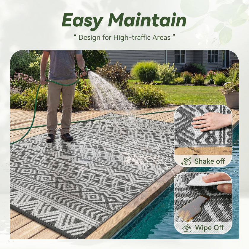 Outdoor Rug 5x8 ft Waterproof Outdoor Carpet-Patio RV Deck Camping Rug Portable Boho Rugs for Outdoor Area Rug Picnic Backyard Porch Beach Mat Grey 🍁 All In One Marketplace Canada