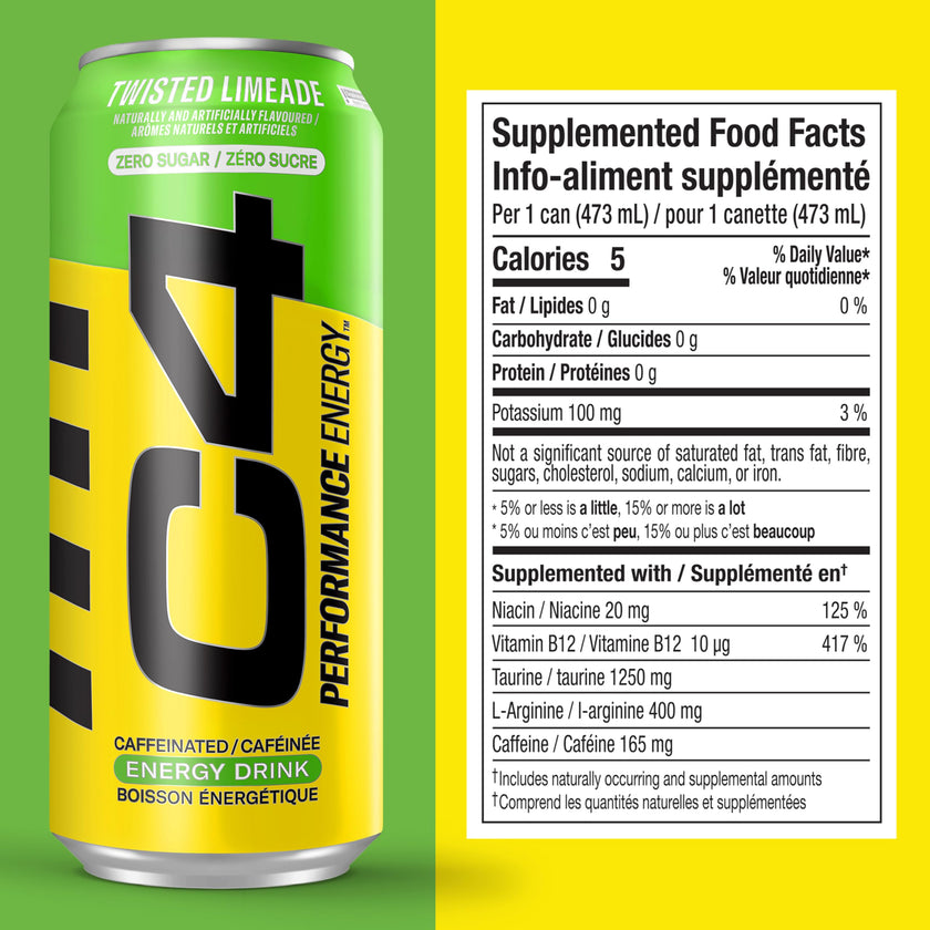 Cellucor C4 Performance Energy Drink, Twisted Limeade, Carbonated Sugar Free Drink with no Artificial Colours or Dyes, 473mL, 12 count 🍁 All In One Marketplace Canada