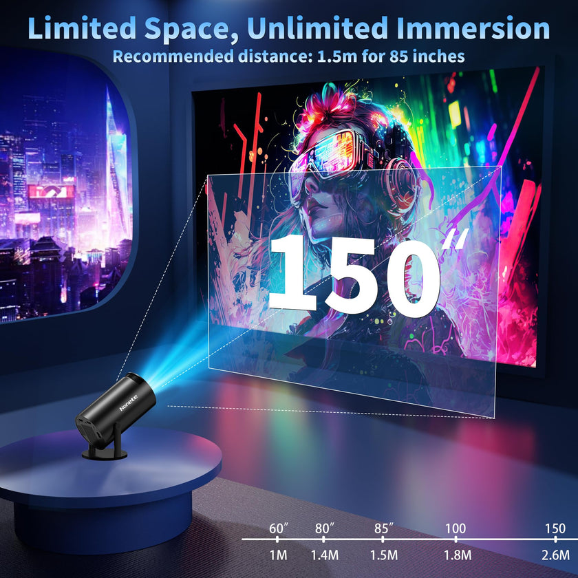[2026 Upgraded] Mini Projector Support 4K 1080P FHD Auto Keystone 270° Rotatable with WiFi 6 and Bluetooth 5.2 Projector Portable Compatibile with HDMI/TV Stick/Memory Stick/Laptop,Black 🍁 All In One Marketplace Canada