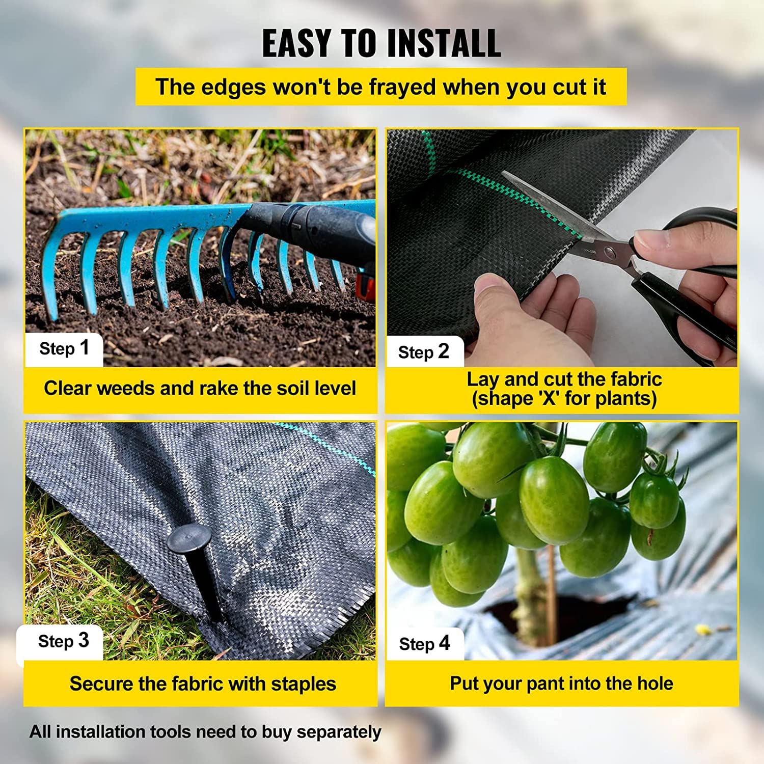 VEVOR 3FTx300FT Premium Weed Barrier Fabric Heavy Duty 3OZ, Woven Weed Control Fabric, High Permeability Good for Flower Bed, Geotextile Fabric for Underlayment, Polyethylene Ground Cover 🍁 All In One Marketplace Canada