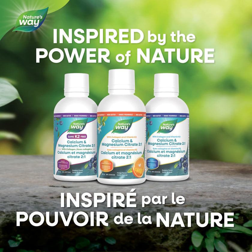 Nature's Way Calcium and Magnesium Citrate 2:1 - Liquid Supplement with Vitamin D3, Vitamin K2 and Collagen – Helps Support the Maintenance of Bones and Teeth – Orange Flavour, 500 mL 🍁 All In One Marketplace Canada