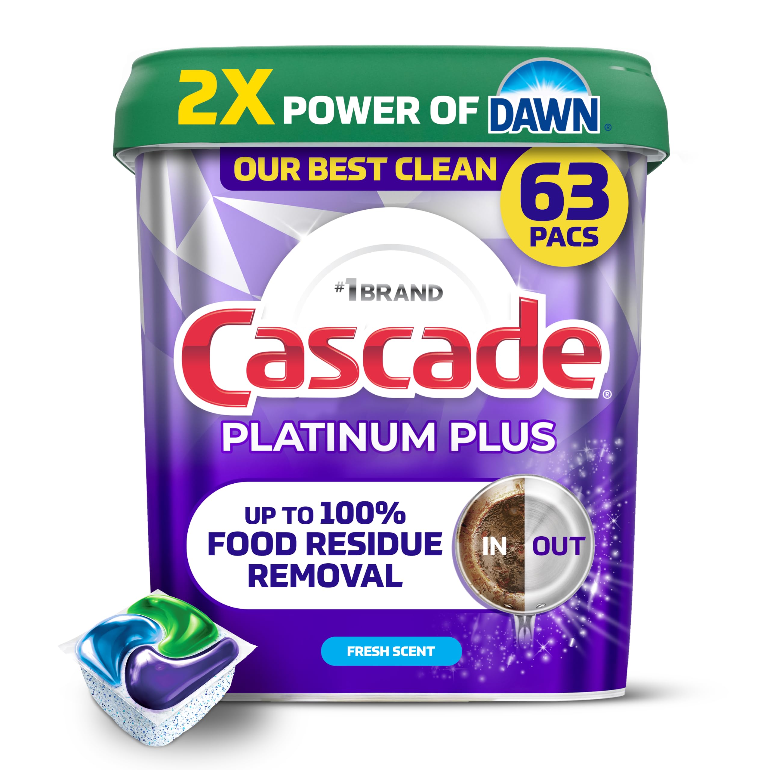 Cascade Platinum Plus Dishwasher Detergent Pods, Dish Detergent Soap, Fresh Scent, 63 Count 🍁 All In One Marketplace Canada