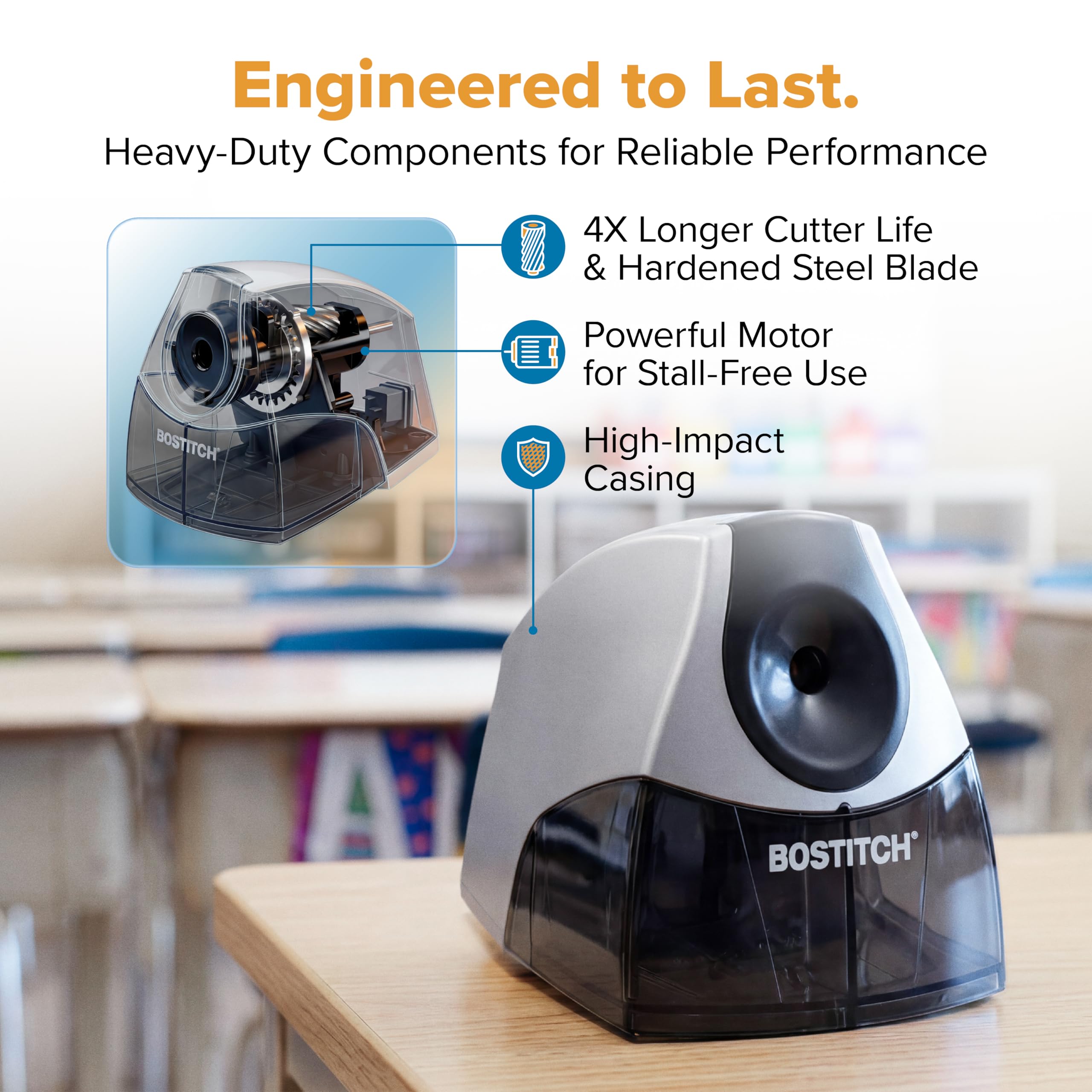 Bostitch Office Personal Electric Pencil Sharpener, Powerful Stall-Free Motor, High Capacity Shavings Tray, Black (EPS4-BLKSLV) 🍁 All In One Marketplace Canada