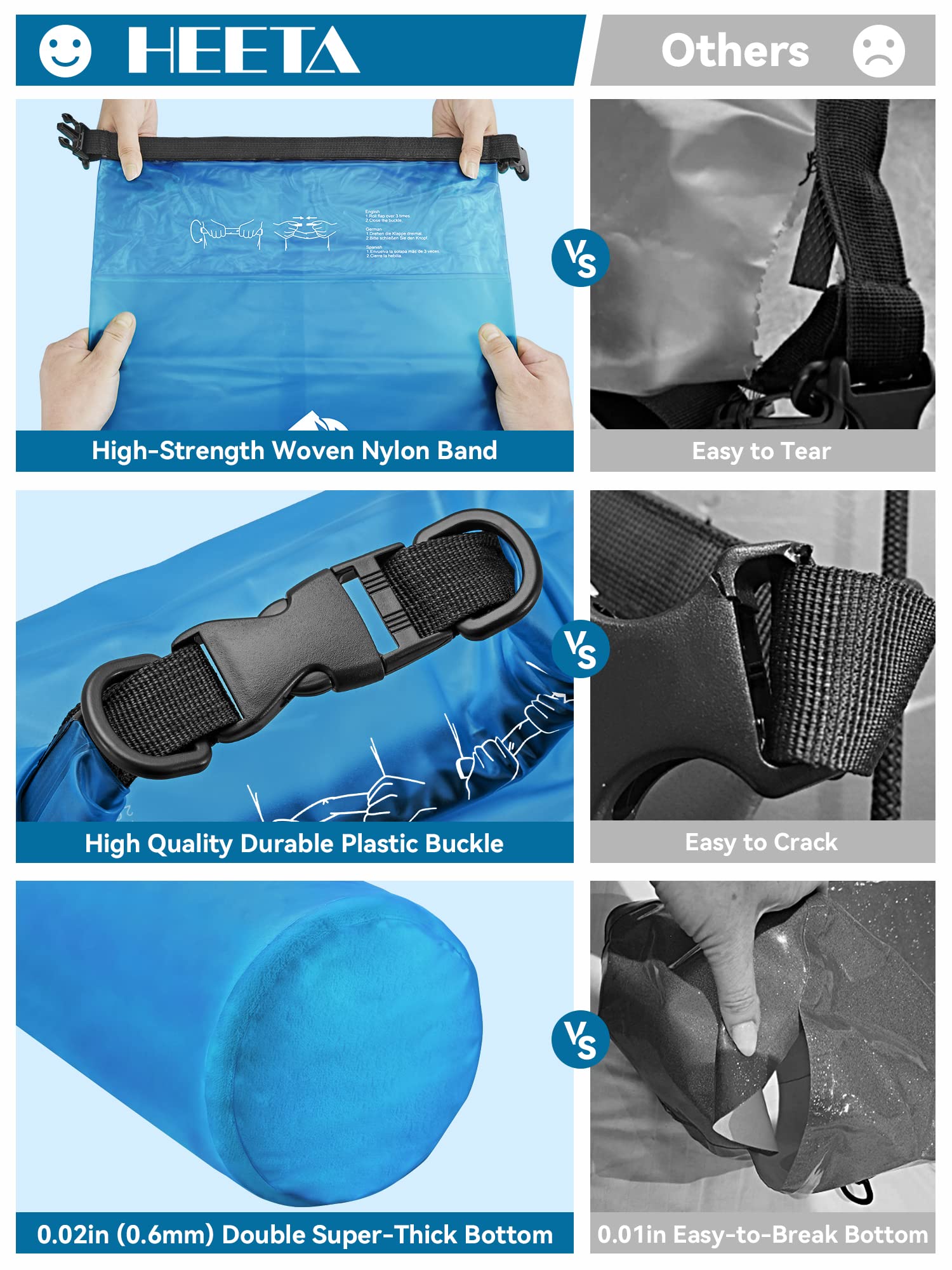 HEETA Dry Bag Waterproof for Women Men, Roll Top Lightweight Dry Storage Bag Backpack with Phone Case for Travel Swimming Boating Kayaking Paddle Board Camping Beach Accessories (Transparent Blue, 5L) 🍁 All In One Marketplace Canada