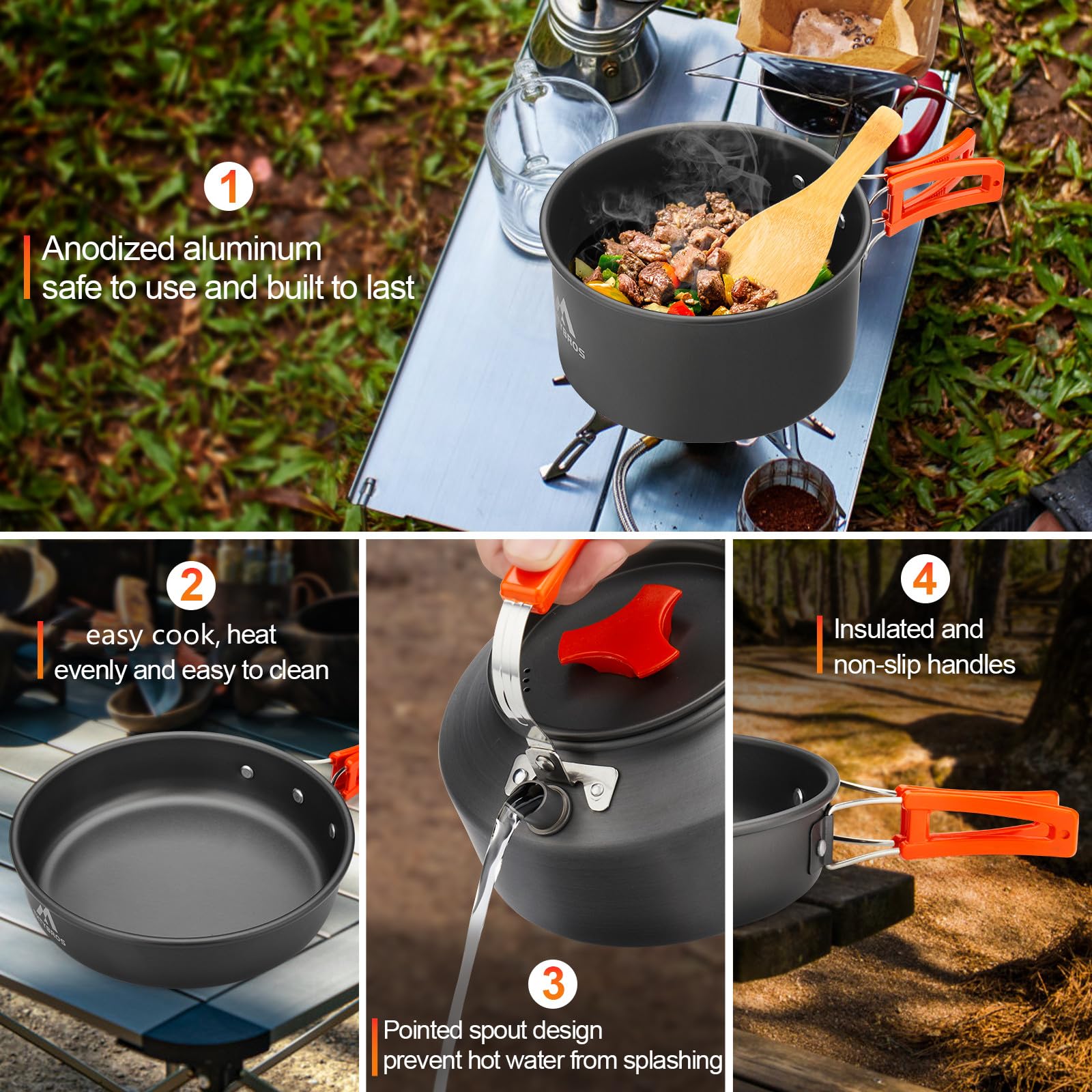 THTYBROS 17pcs Camping Cookware Kit, 0.45Gal Pot, 7inches Pan,0.30Gal Kettle Set with 2 Set Stainless Steel Cups Plates Forks Knives Spoons for Hiking,Camping,Backpacking,Outdoor Cooking and Picnic 🍁 All In One Marketplace Canada