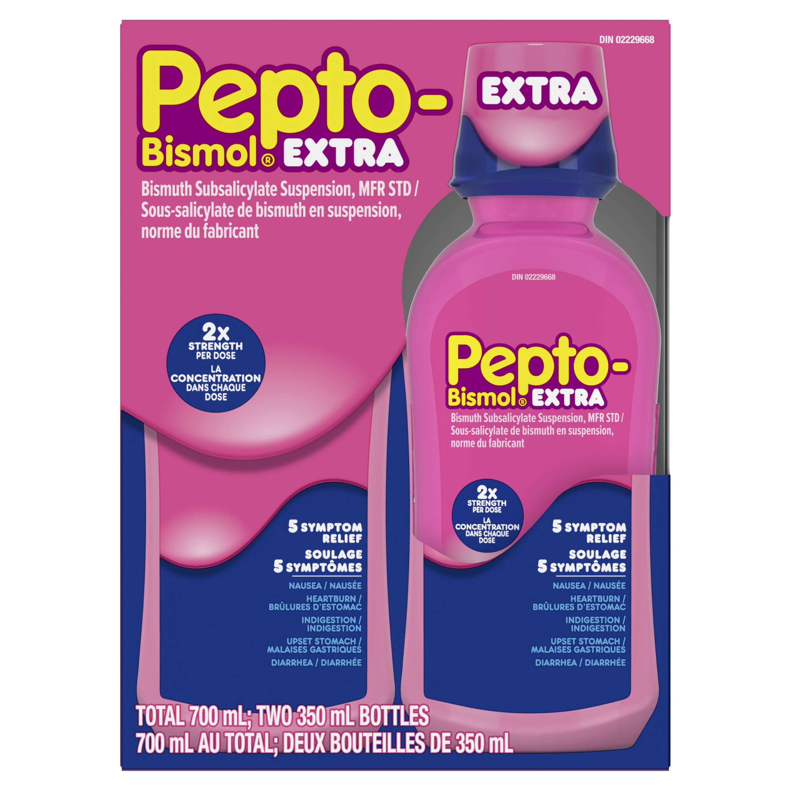 Pepto Bismol Extra Strength Liquid, Upset Stomach Relief, Diarrhea Relief, Heartburn, Nausea, Indigestion, Upset Stomach, Original Flavour, Pack of 2, 350mL each 🍁 All In One Marketplace Canada