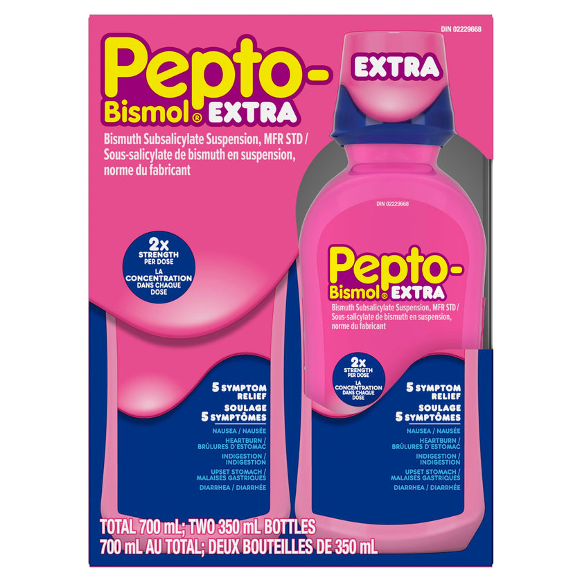 Pepto Bismol Extra Strength Liquid, Upset Stomach Relief, Diarrhea Relief, Heartburn, Nausea, Indigestion, Upset Stomach, Original Flavour, Pack of 2, 350mL each 🍁 All In One Marketplace Canada