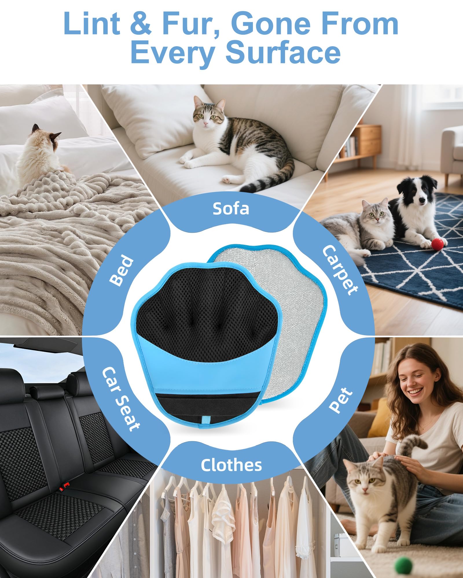 Upgraded Pet Hair Removal Glove, 2 Pair Five-Finger Electrostatic Pet Hair Removal Glove for Cats & Dogs, Reusable Magic Brush for Laundry, Couch, Carpet, Car Seat, Pet Hair Remover Tool (Blue) 🍁 All In One Marketplace Canada
