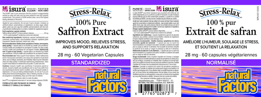 Natural Factors Stress-Relax Saffron Extract 28 mg, 60 DAY SUPPLY, 100% Pure, 60 Veg Caps, Improves Mood, Relieves Stress & Supports Relaxation, Proudly Canadian 🍁 All In One Marketplace Canada