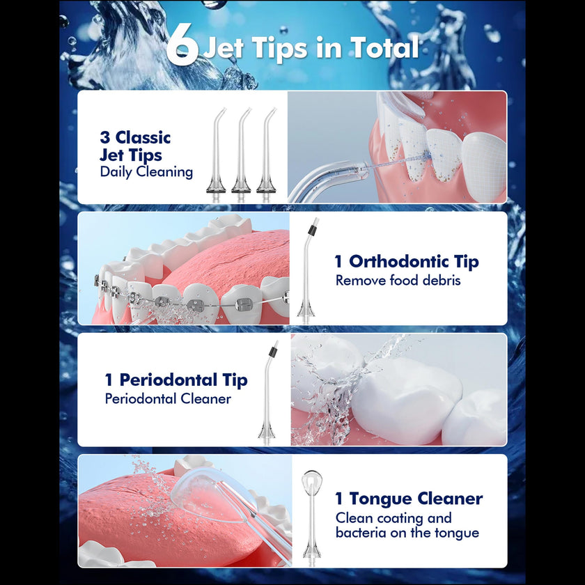WAFLOO Water Flossers - Portable 300ML Larger Tank Waterflosser IPX7 Waterproof Floss for Home Travel, 5 Modes, 6 Flossing Tips 🍁 All In One Marketplace Canada