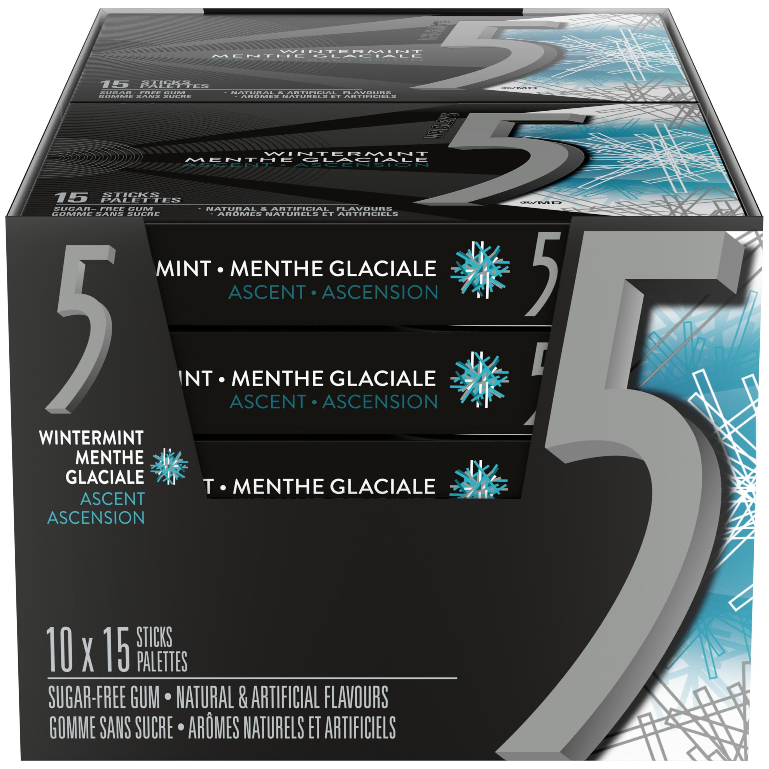 5 GUM, Wintermint-Ascent Flavoured Sugar Free Chewing Gum, 15 Sticks, 10 Packs 🍁 All In One Marketplace Canada