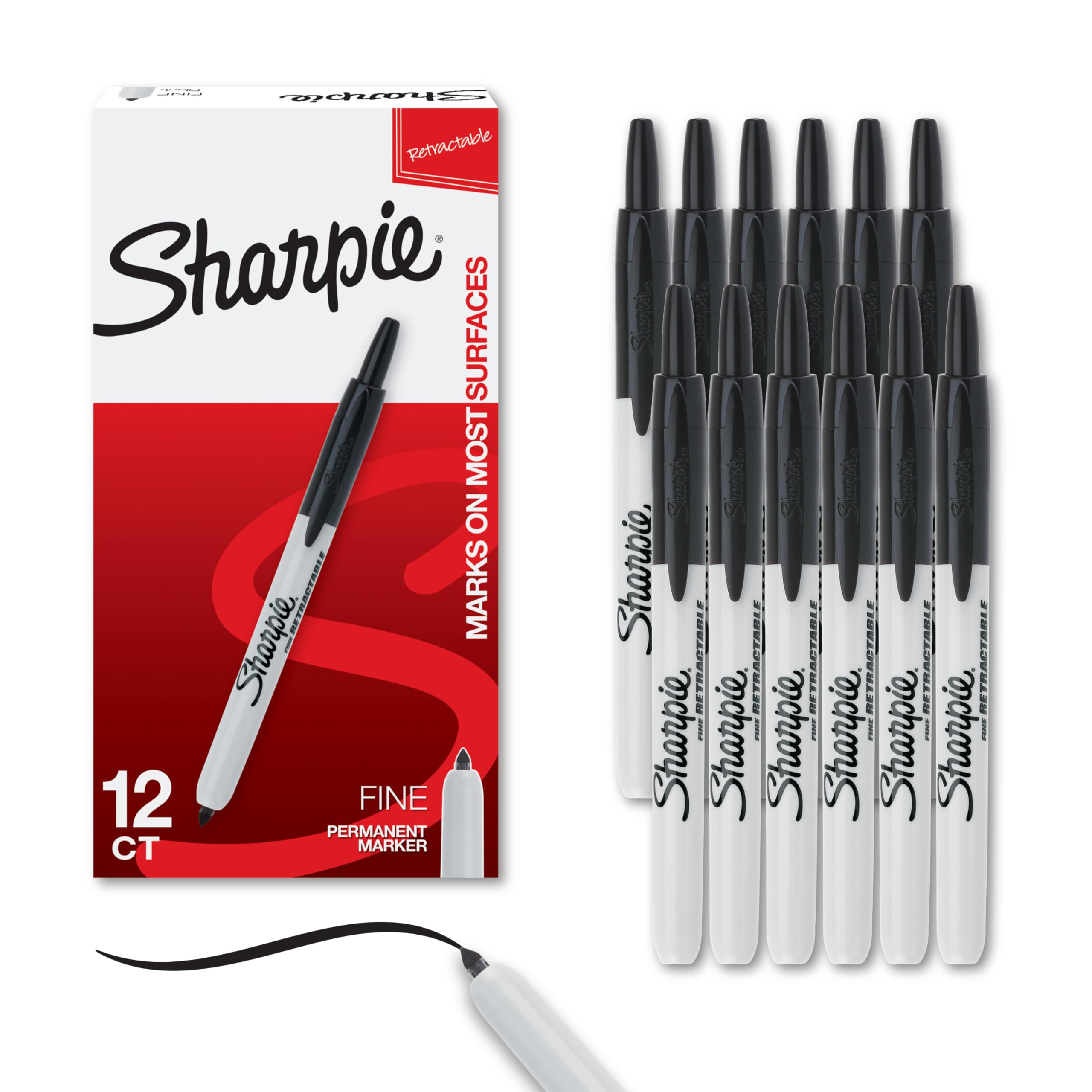 Sharpie Retractable Permanent Markers, Fine Point, Black, 12 Count 🍁 All In One Marketplace Canada
