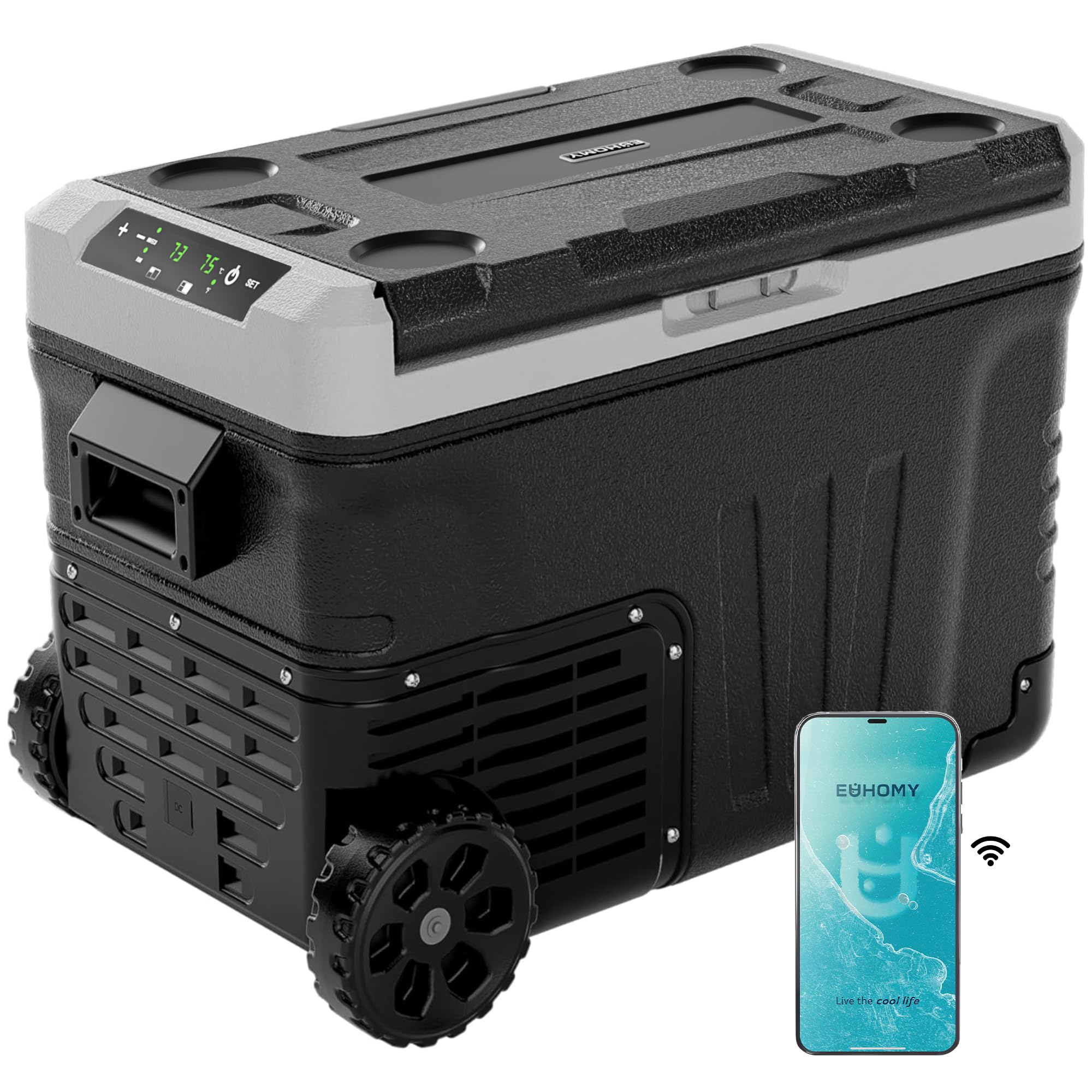 EUHOMY 12 Volt Refrigerator, 37QT(35L) Electric Cooler, Portable Freezer 12V/24V DC 110-240V AC, 12V Fridge -4℉~68℉, 12V Cooler with Wheels & 2 Baskets for Travel, Truck, Boat, Camping 🍁 All In One Marketplace Canada