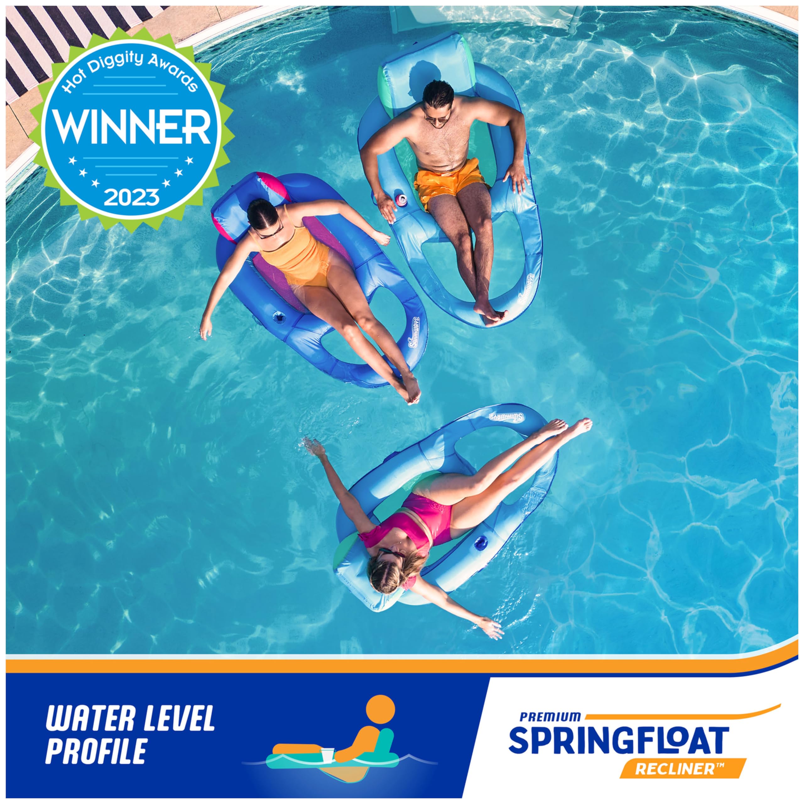 SwimWays Spring Float Premium Recliner Pool Lounger, Inflatable Pool Floats Adult with Fast Inflation for Ages 15 & Up, Sky Blue 🍁 All In One Marketplace Canada
