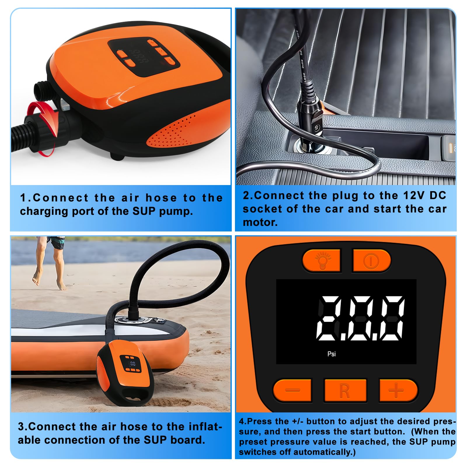 Paddle Board Pump, SUP Electric Air Pump, Portable 20 PSI Air Compressor, Auto-Off Inflation & Deflation Function with 12V DC Car Cigarette Lighter for Paddle Board,Inflatable Sups, Kayaks and Boats 🍁 All In One Marketplace Canada