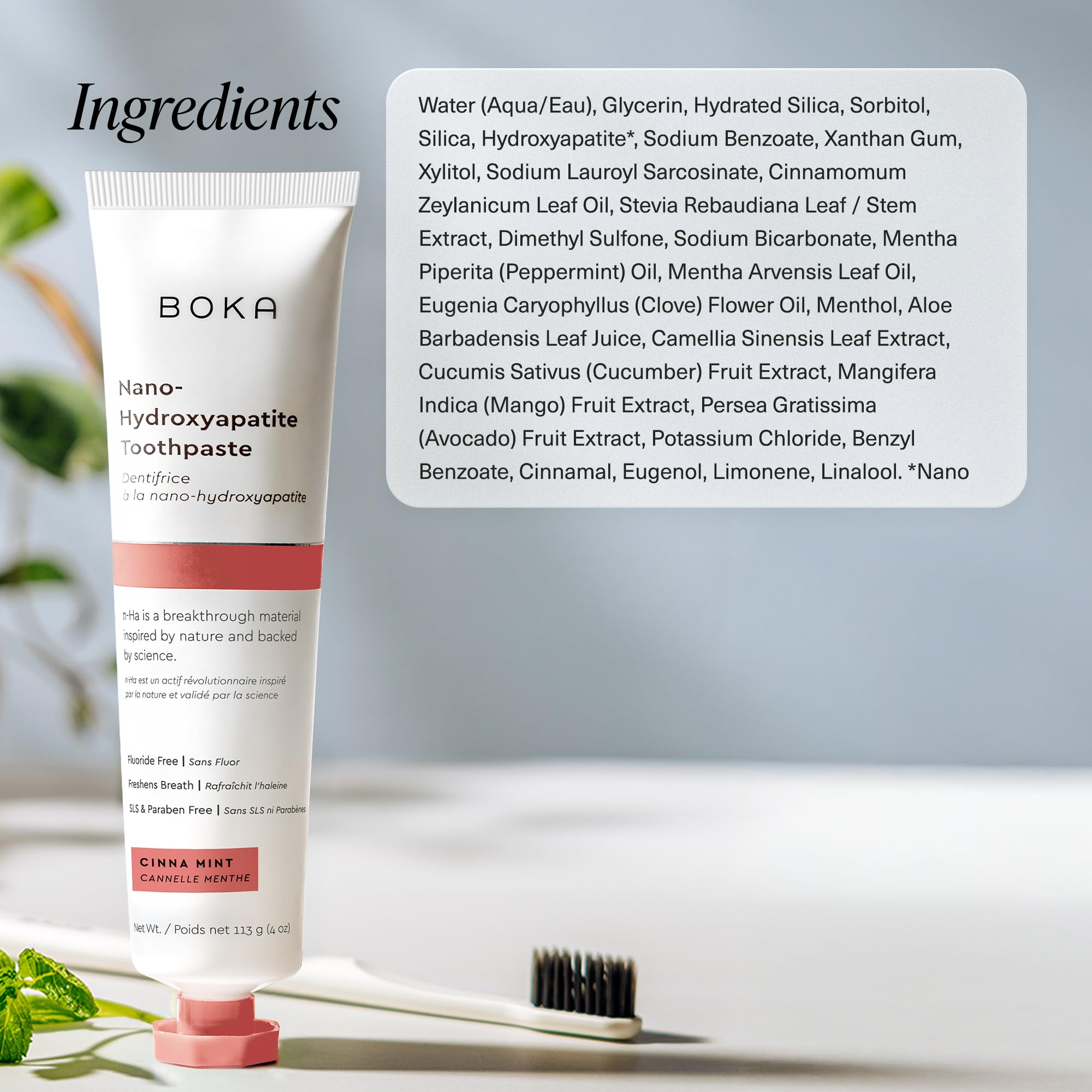 Boka Fluoride Free Toothpaste, Nano Hydroxyapatite Toothpaste, Appropriate for Sensitive Teeth - for Adult Oral Care - Cinnamon Mint Flavor, 4 Fl Oz (113g) 1Pk 🍁 All In One Marketplace Canada