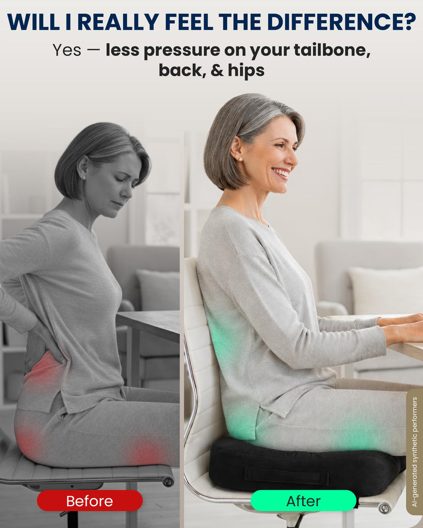 5 STARS UNITED Seat Cushion - Memory Foam Chair Cushion for Tailbone Pain Relief - Ergonomic Support for Coccyx, Sciatica & Butt - Office, Desk & Gaming Chair, Car Seat, Wheelchair, Airplane, Black 🍁 All In One Marketplace Canada