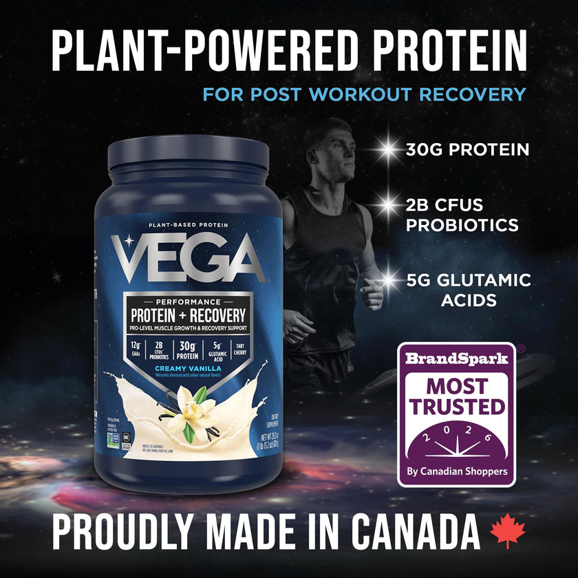 Vega Protein + Recovery, Vanilla – 30g Vegan Protein, Dairy & Gluten Free, Probiotics, NSF Certified, 830 g (20 Servings) 🍁 All In One Marketplace Canada