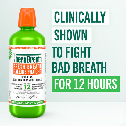 TheraBreath Fresh Breath Oral Rinse, Value Size, Clinically Shown to Fight Bad Breath for 12 Hours, Alcohol & Dye Free Mouthwash, Certified Vegan, Halal, Kosher, Gluten-Free - Mild Mint, 1L 🍁 All In One Marketplace Canada