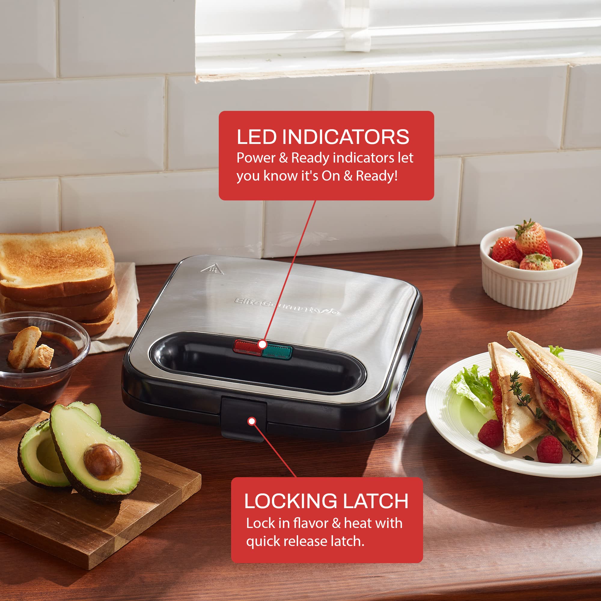 Elite Gourmet ESM-2207SS# Stainless Steel Sandwich Panini Maker Grilled Cheese Machine Tuna Melt Omelets Non-stick Cooking Surface, 2 Slice, 750 Watts, Stainless Steel 🍁 All In One Marketplace Canada