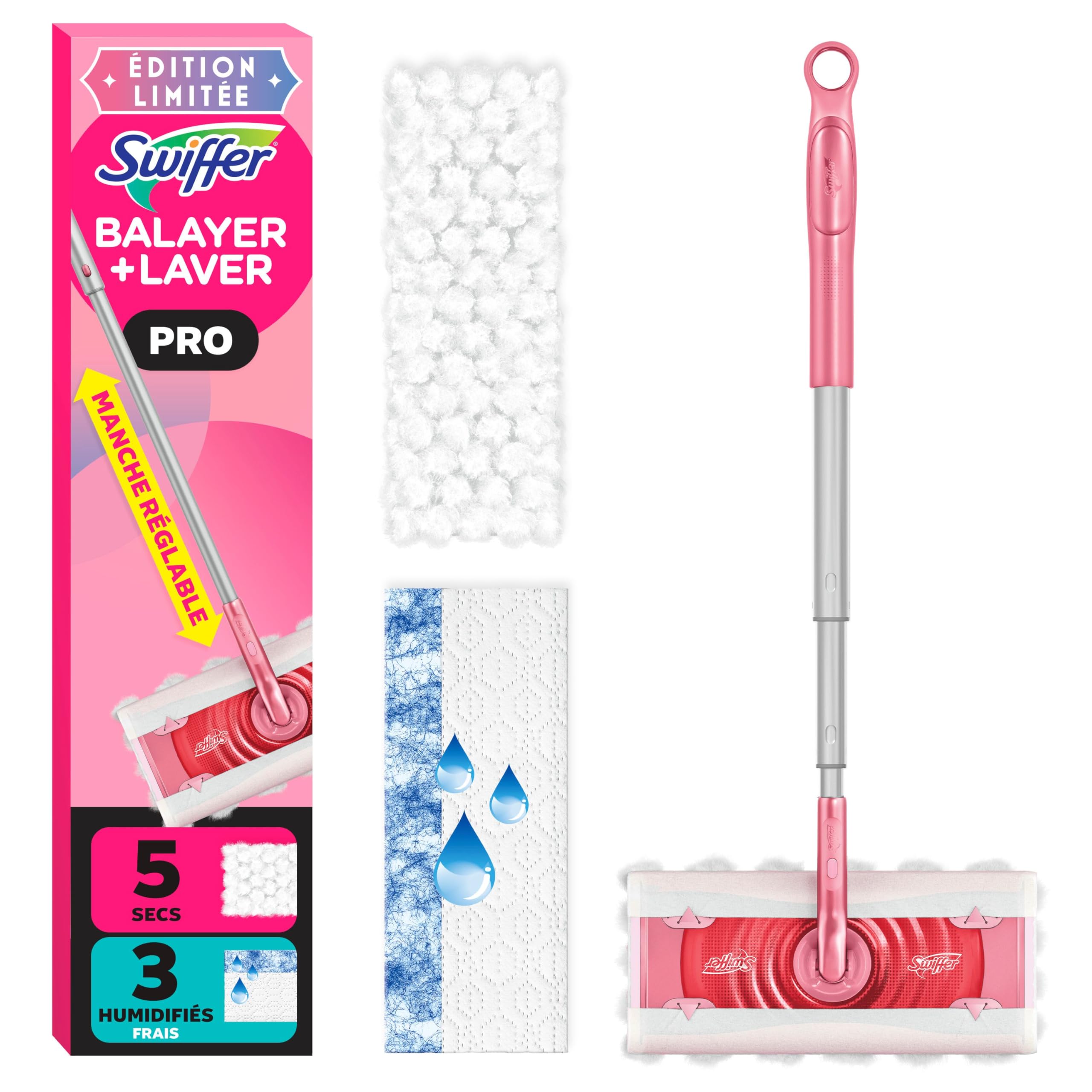 Swiffer Sweep and Mop Pro, 2-in-1 Floor Mopping , Multi-Surface Kit for Floor Cleaning, 5 Heavy Duty Dry Sweeping Cloths, 3 Heavy Duty Wet Mopping Cloths, Includes 1 Sweeper Device 🍁 All In One Marketplace Canada