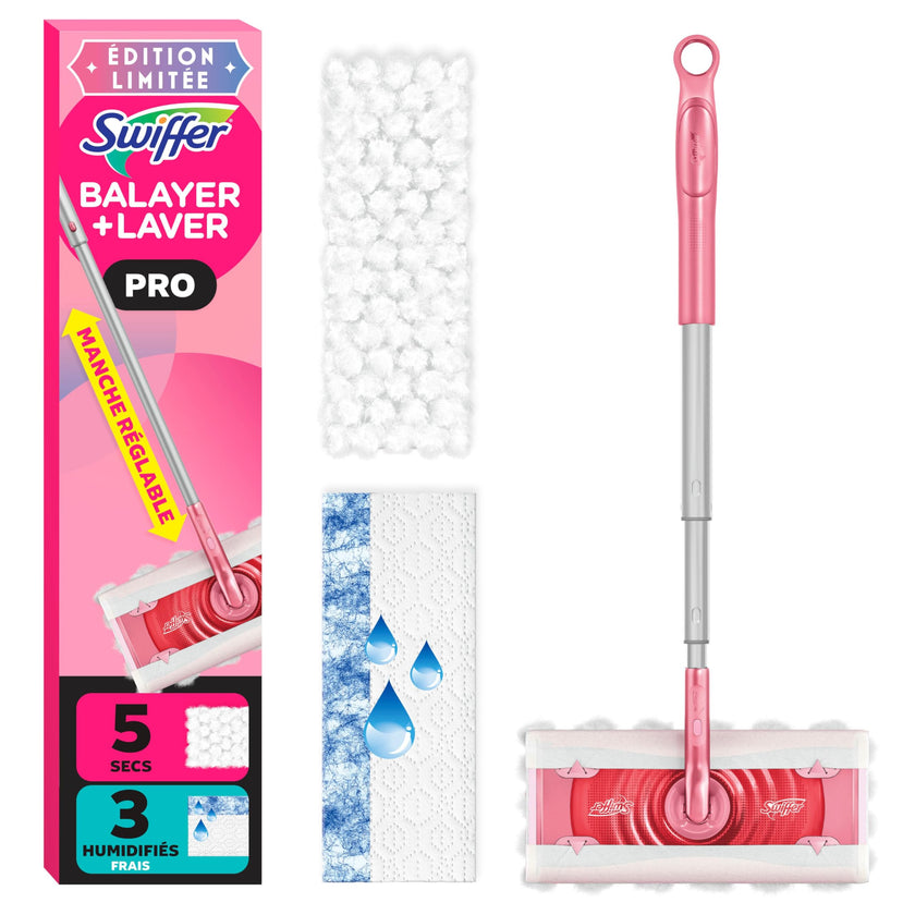 Swiffer Sweep and Mop Pro, 2-in-1 Floor Mopping , Multi-Surface Kit for Floor Cleaning, 5 Heavy Duty Dry Sweeping Cloths, 3 Heavy Duty Wet Mopping Cloths, Includes 1 Sweeper Device 🍁 All In One Marketplace Canada