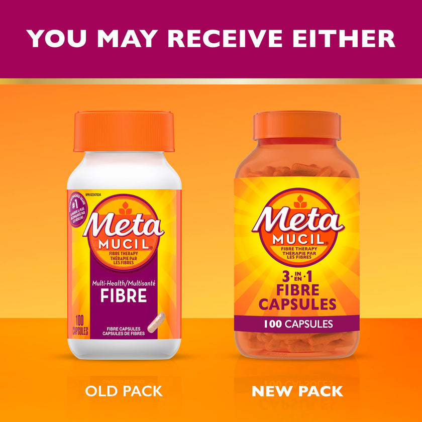 Metamucil Daily Fibre Supplement, Sugar Free, Naturally Sourced Psyllium Husk, Multi-Health Benefit Daily, Plant-Based, Gluten-Free Capsules, 100 Capsules 🍁 All In One Marketplace Canada