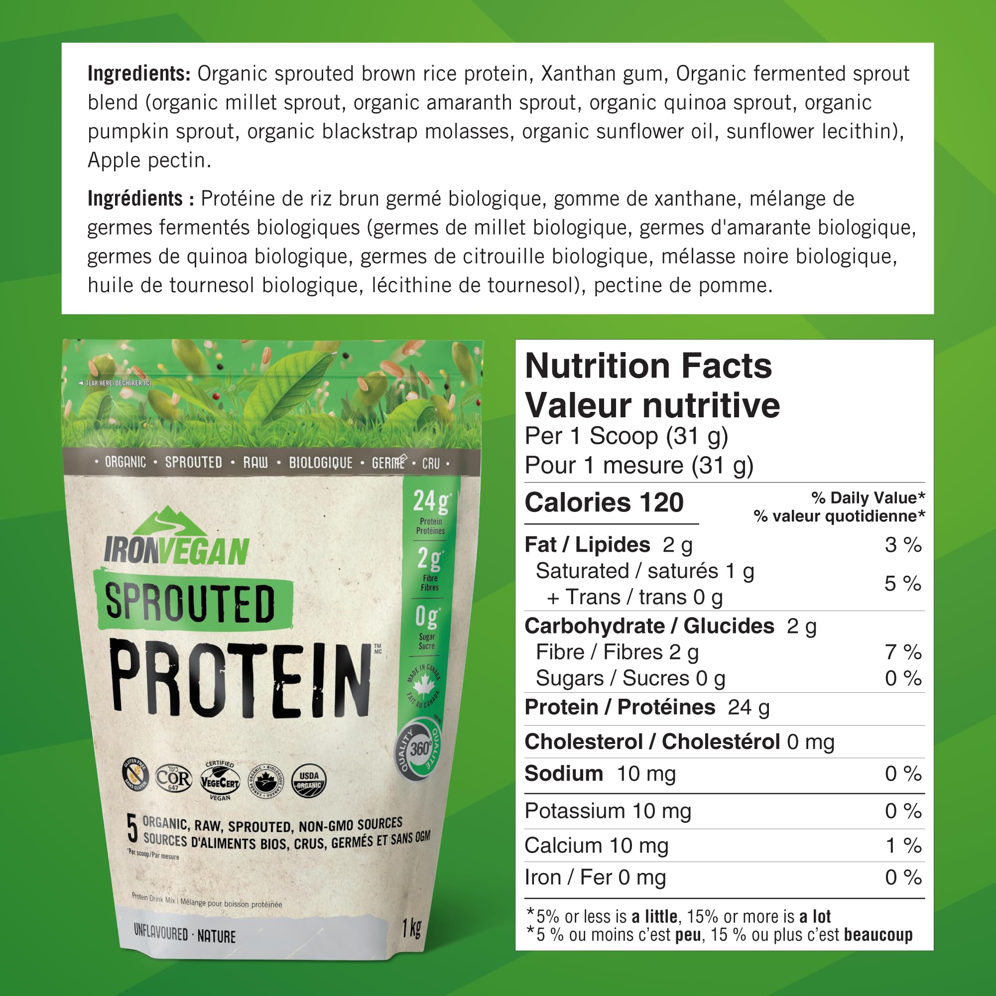 Sprouted Protein, Unflavoured, 1kg | Vegan, plant-based, organic, gluten-free, Beige 🍁 All In One Marketplace Canada