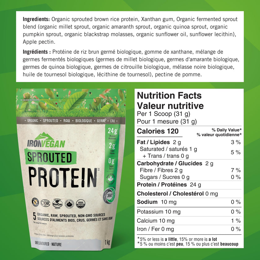 Sprouted Protein, Unflavoured, 1kg | Vegan, plant-based, organic, gluten-free, Beige 🍁 All In One Marketplace Canada