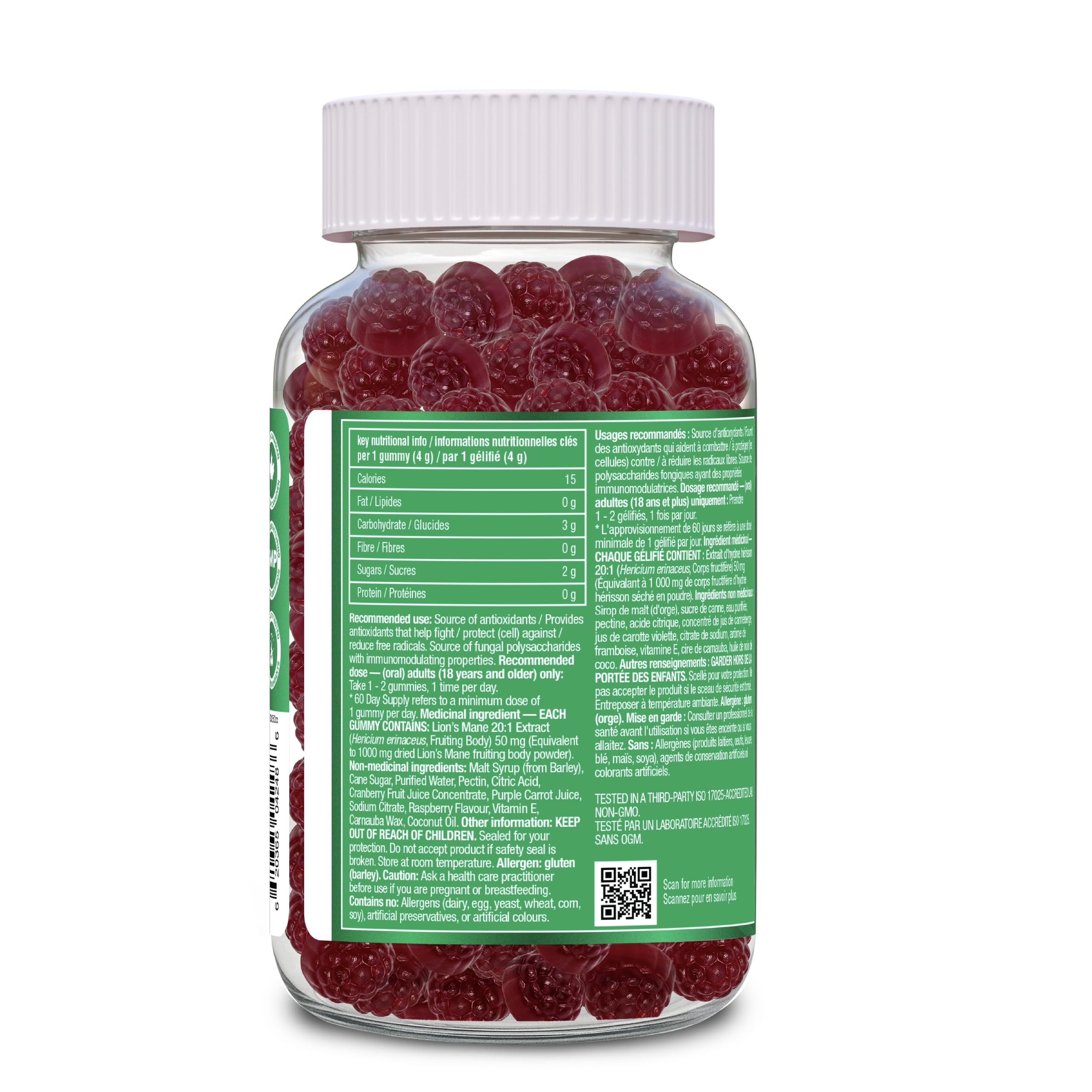 Organika Lion’s Mane Mushroom Gummies – 2000 mg Equivalent per Serving | Brain & Immune Support | Antioxidant Mushroom Supplement | Raspberry Flavour- 60 gummies 🍁 All In One Marketplace Canada