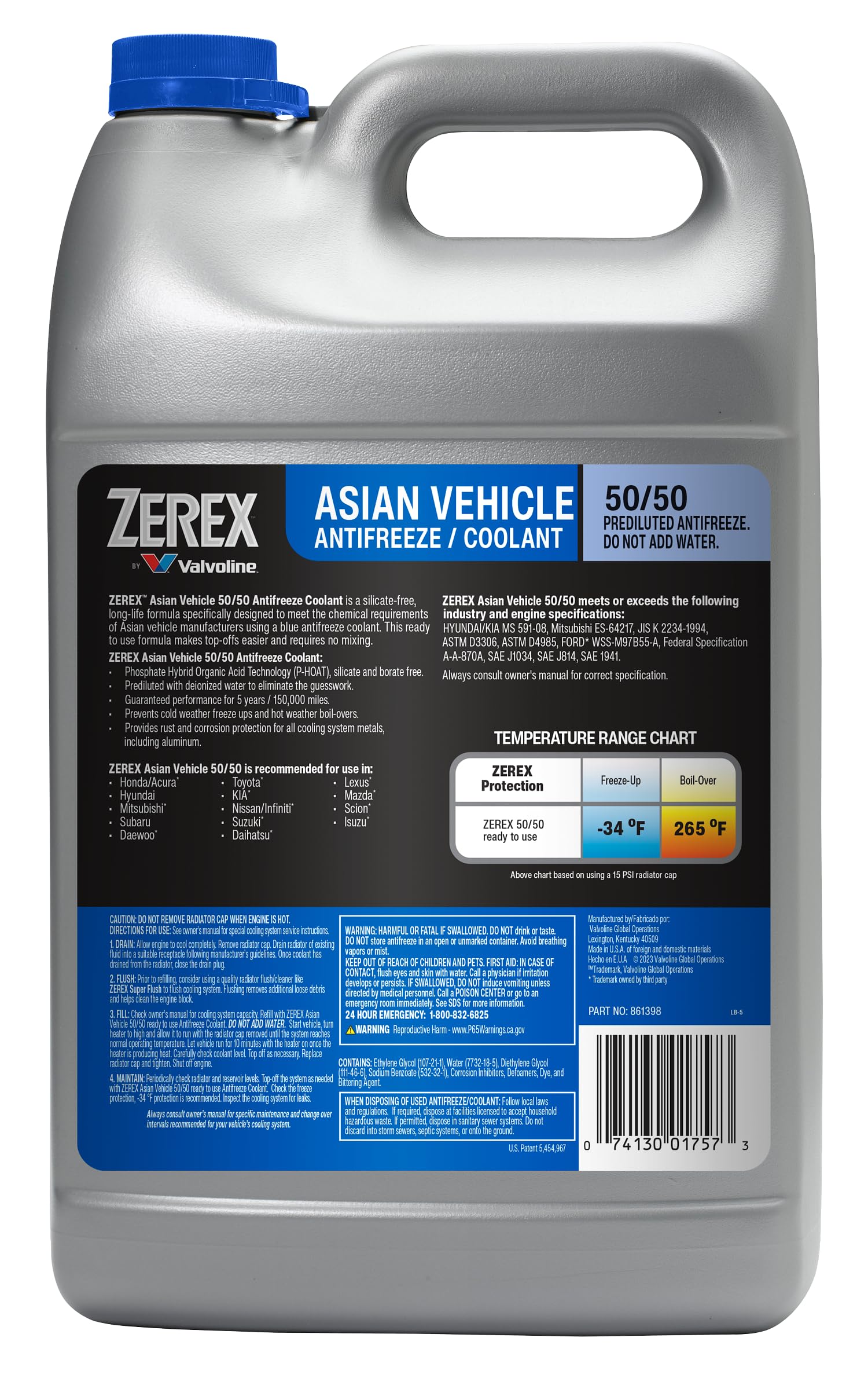 Zerex Asian Vehicle Blue Silicate and Borate Free 50/50 Prediluted Ready-to-Use Antifreeze/Coolant 1 GA 🍁 All In One Marketplace Canada