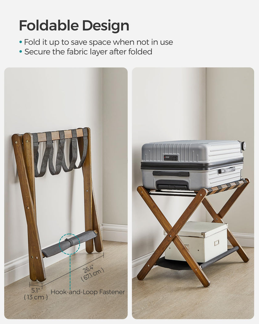 SONGMICS Luggage Rack, Bamboo Luggage Rack for Guest Room, Folding Suitcase Stand, for Hotel, Bedroom, Heavy-Duty, Holds up to 131 lb, Walnut Brown URLR007D01 🍁 All In One Marketplace Canada