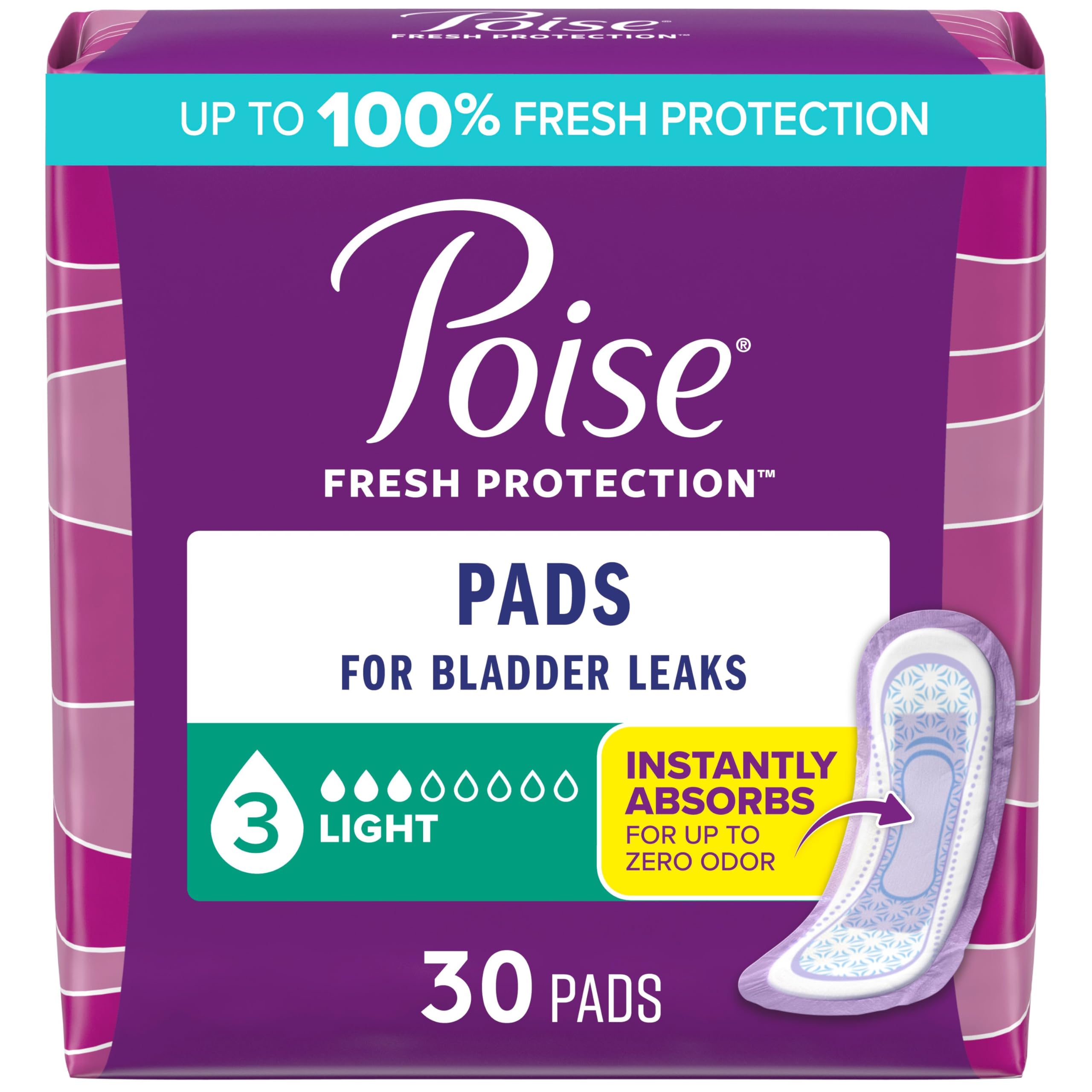 Poise Incontinence Pads, Light Absorbency, Regular Length, 120 Count (4 Packs of 30) 🍁 All In One Marketplace Canada