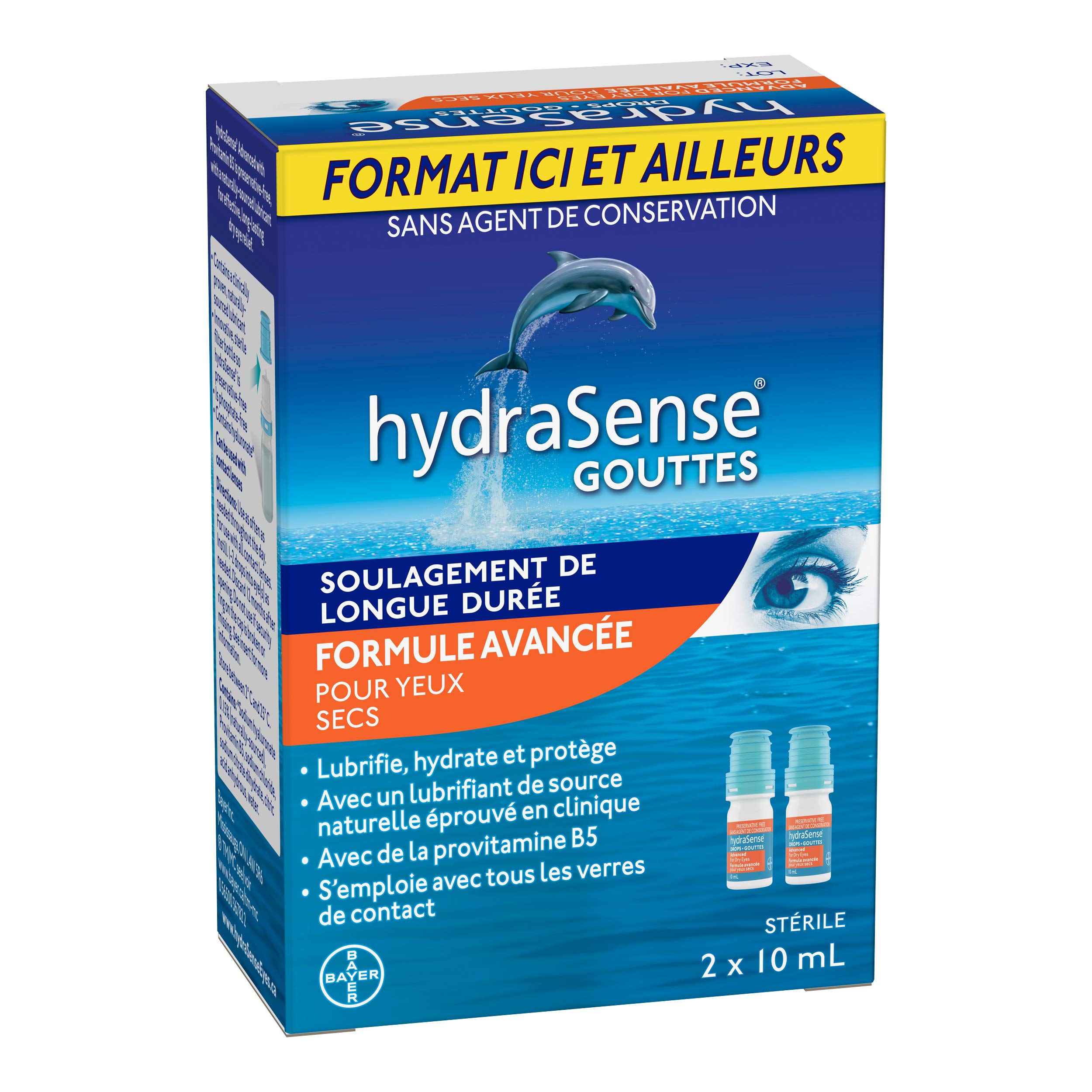 HydraSense Advanced Eye Drops, For Dry Eyes, Preservative Free, Naturally Sourced Lubricant, With Provitamin B5, Home and Away Twin Pack (2 x 10 mL), 20 mL 🍁 All In One Marketplace Canada