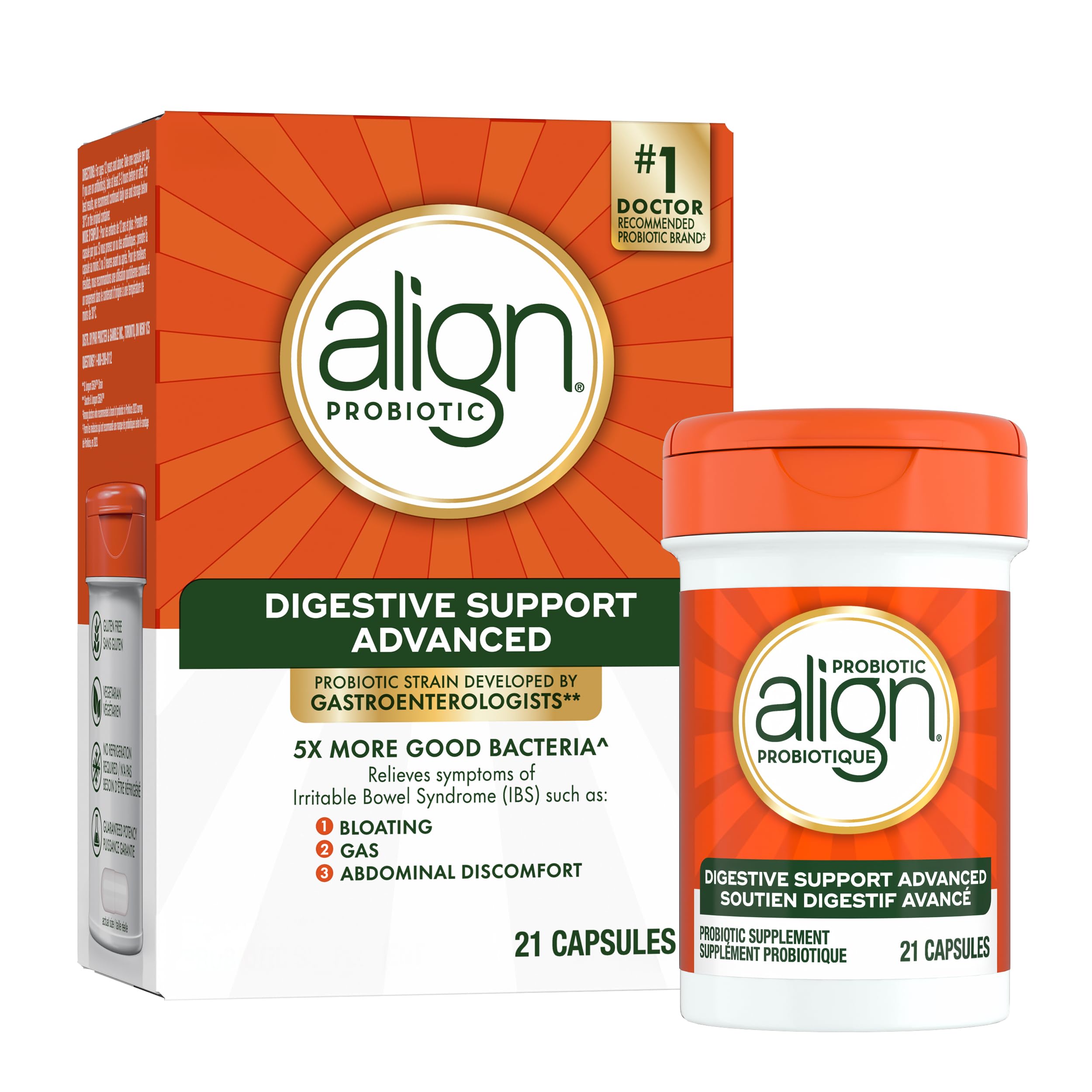Align Advanced Probiotic Digestive Support, IBS Symptom Relief: Gas, Abdominal Discomfort, Bloating, Helps Healthy Intestinal Flora for Women & Men, 21 Capsules 🍁 All In One Marketplace Canada