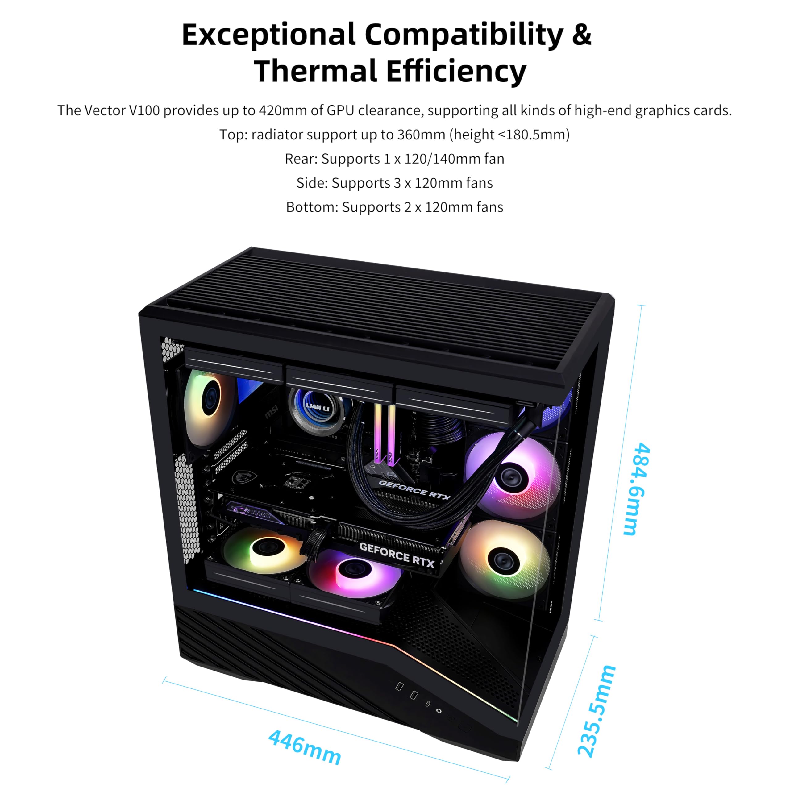 Lian Li Vector V100 ATX Mid-Tower PC Case with 4 ARGB PWM Fans, Black 🍁 All In One Marketplace Canada