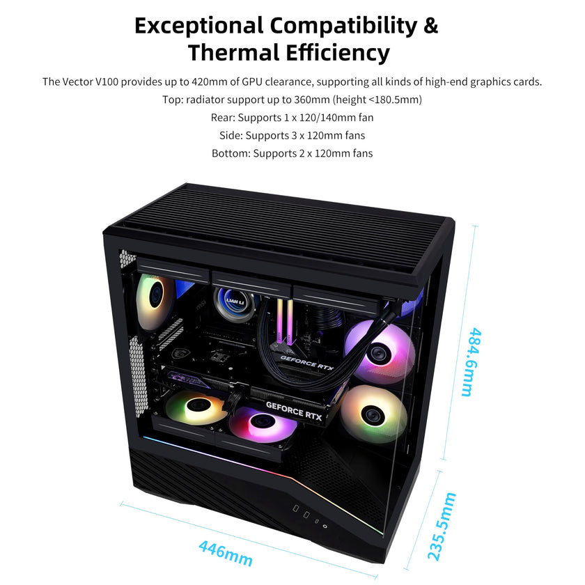 Lian Li Vector V100 ATX Mid-Tower PC Case with 4 ARGB PWM Fans, Black 🍁 All In One Marketplace Canada