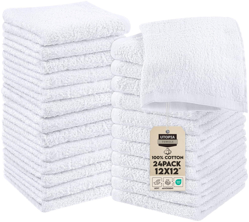 Utopia Towels - Cotton Washcloths Set - 100% Ring Spun Cotton, Premium Quality Flannel Face Cloths, Highly Absorbent and Soft Feel Fingertip Towels (24 Pack, White) 🍁 All In One Marketplace Canada