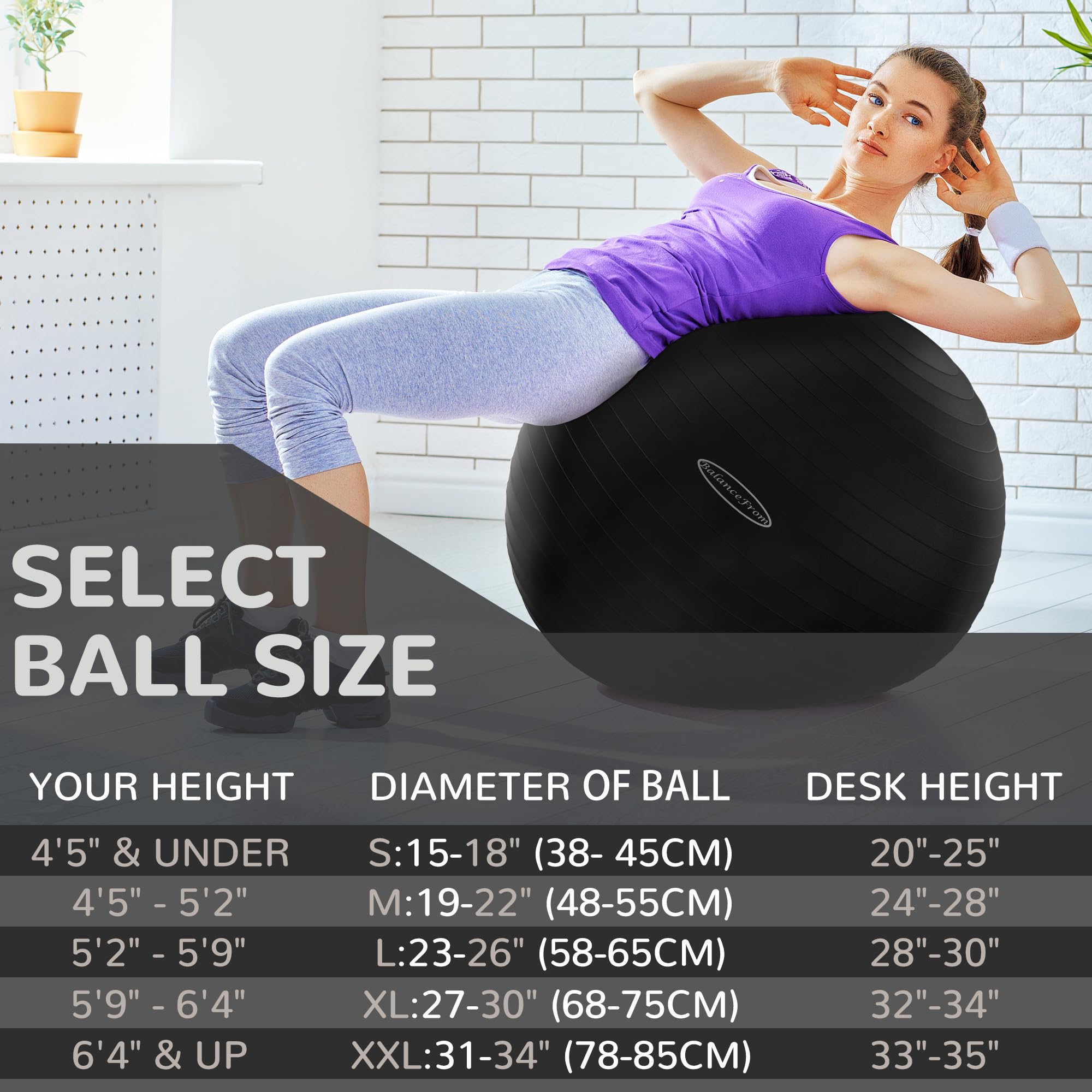 BalanceFrom Anti-Burst Slip Resistant Exercise Ball - 26-inch Black, 2,000-Pound Capacity 🍁 All In One Marketplace Canada