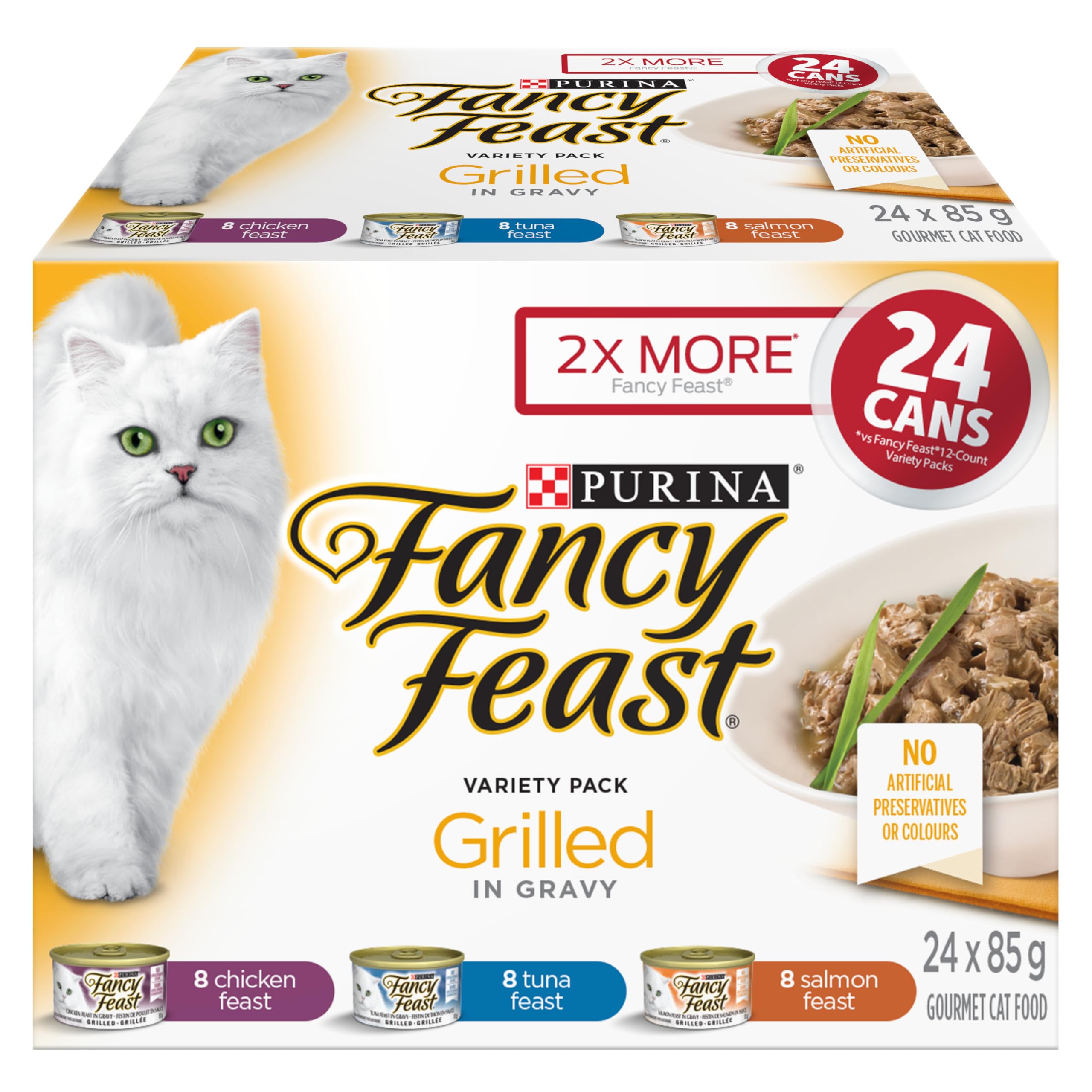 Fancy Feast Grilled Wet Cat Food, in Gravy Variety Pack 3 Flavours - 85 g Can (24 Pack) 🍁 All In One Marketplace Canada
