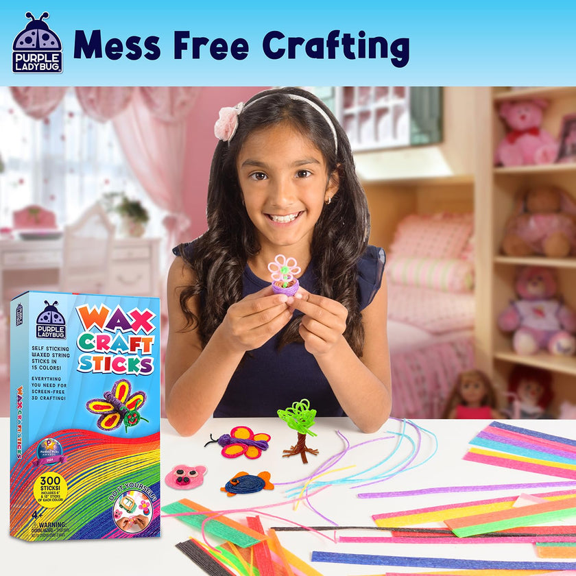 Purple Ladybug 300 Bendable Wax Craft Stix - Fun Roadtrip and Travel Activities, Arts & Crafts for Kids 6-8, Boys & Girls Gifts 4-12 Years Old, Birthday Party Favors for Kids, Loot Bag Fillers 🍁 All In One Marketplace Canada