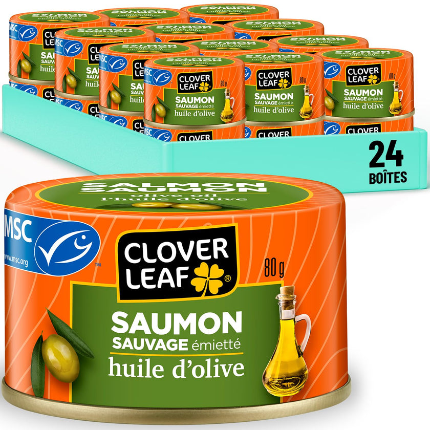 Clover Leaf Wild Flaked Pink Salmon Olive Oil 80g, 24 Easy-Peel Cans 🍁 All In One Marketplace Canada